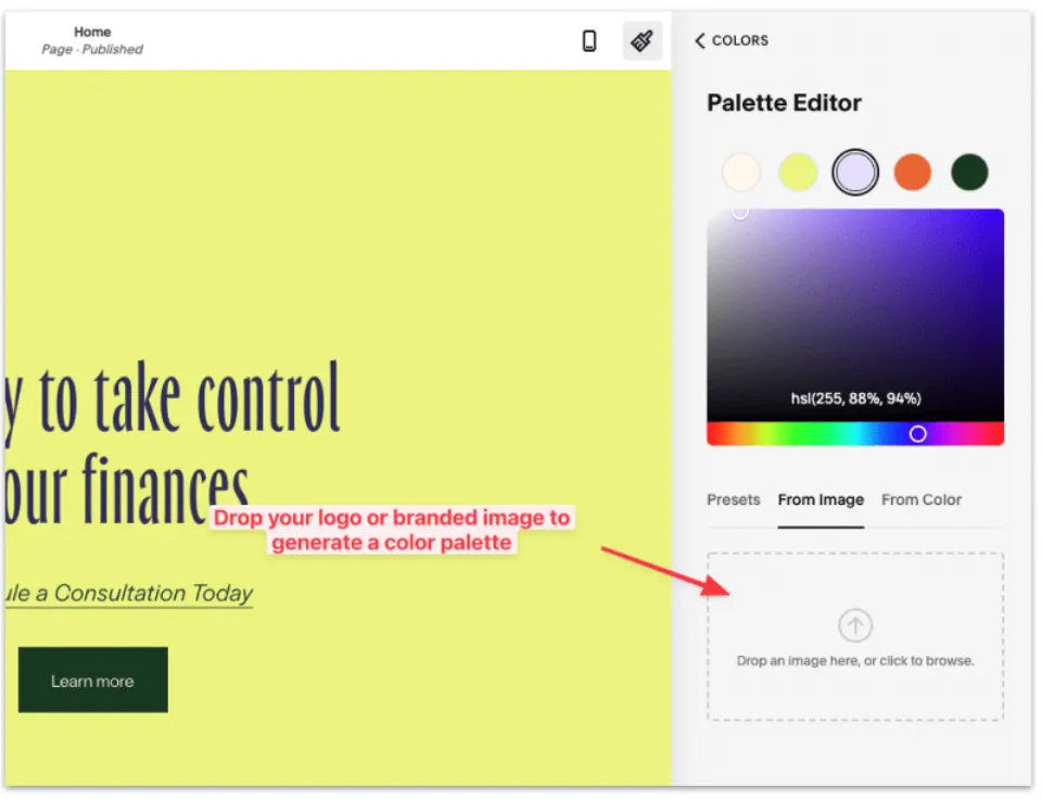 How to Change Template Squarespace - Upload Logo to Generate a Color Palette