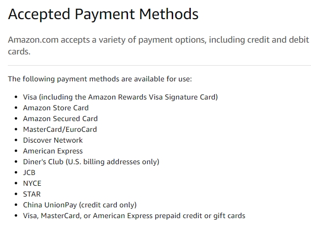 Amazon Accept Payment Methods