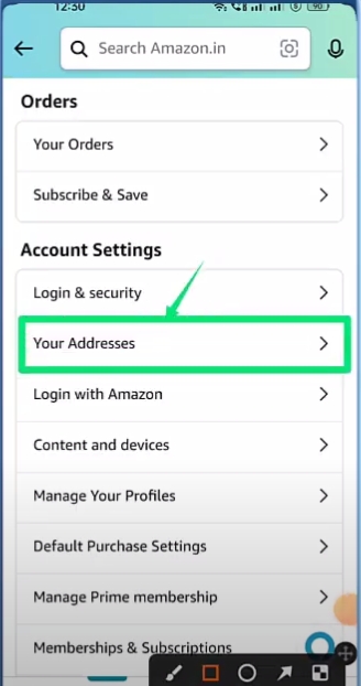 Tap on "Your Account" in Amazon App