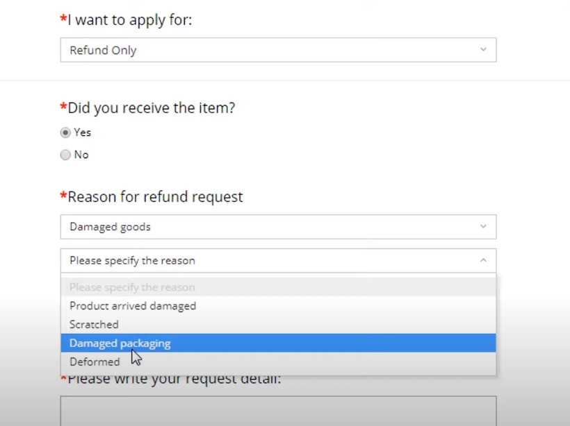 Complete the Dispute Form - Open a Dispute on Aliexpress