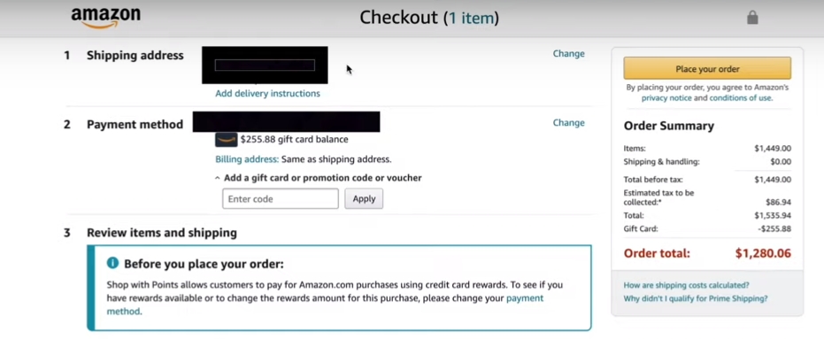choose the gift card balance as the payment method - Use Multiple Gift Cards on Amazon