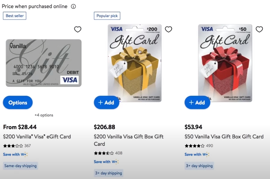 The gift cards price when purchased online - Use Multiple Gift Cards on Amazon